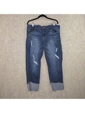 1822 Denim Womens Distressed Cuffed Boyfriend Capri Size 16 Cotton Blend